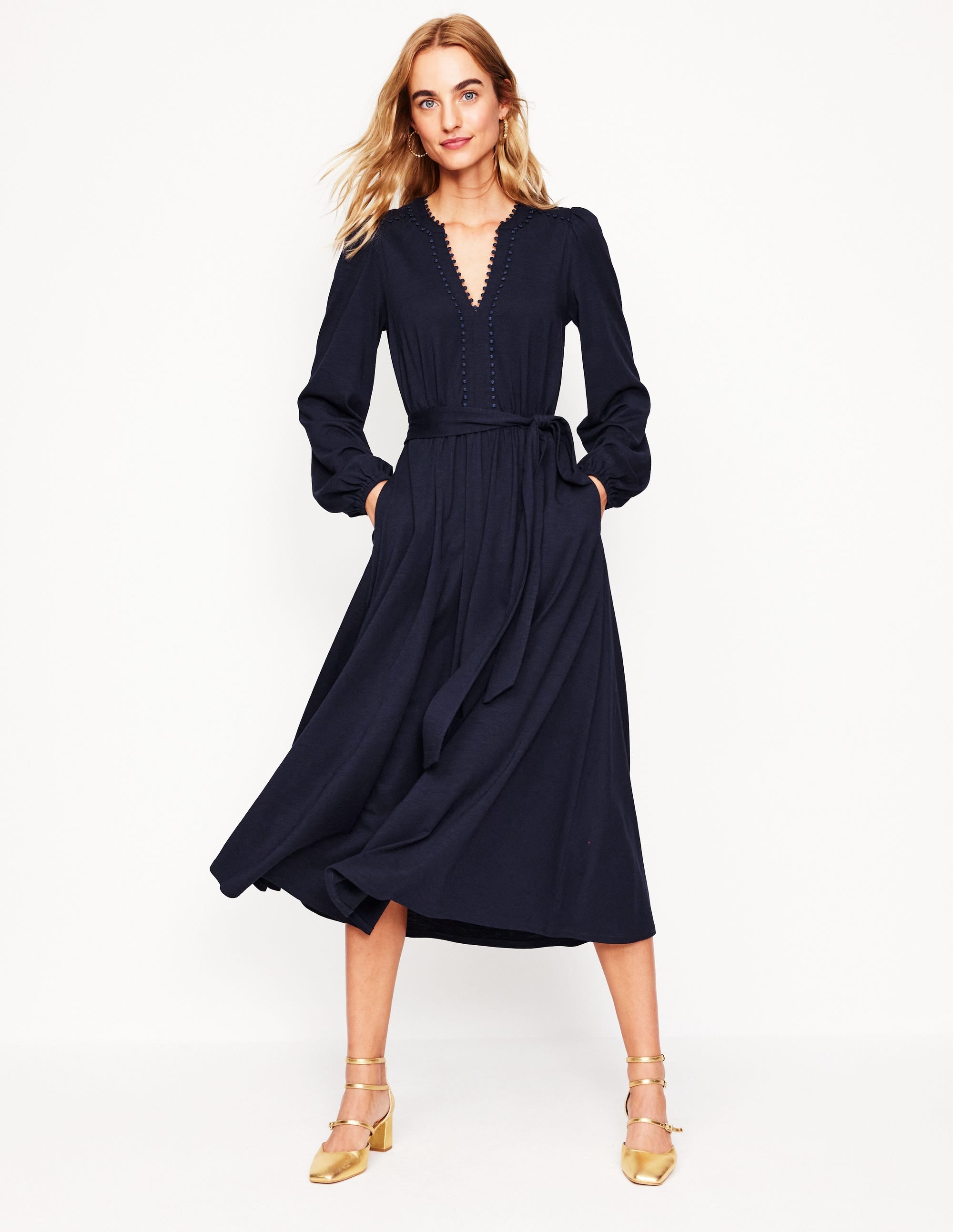 Maeve Jersey-Midikleid mit Besatz-Aqua Marine Marl - Image 1