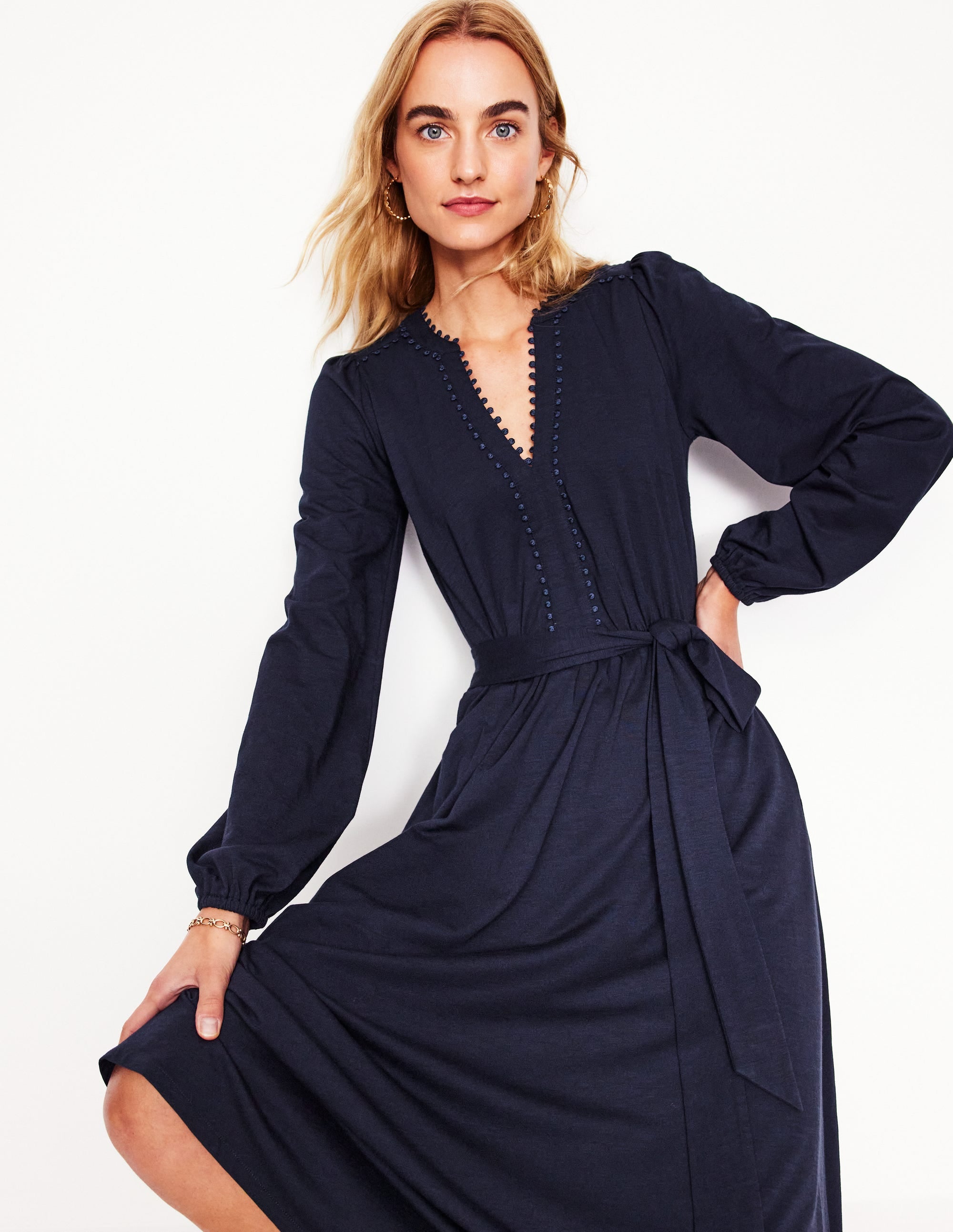 Maeve Jersey-Midikleid mit Besatz-Aqua Marine Marl - Image 4