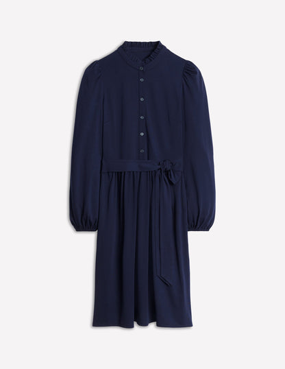 Willow Frill Short Shirt Dress-Navy