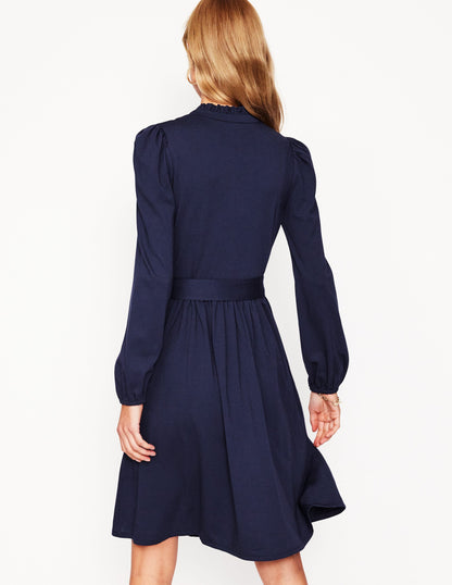 Willow Frill Short Shirt Dress-Navy