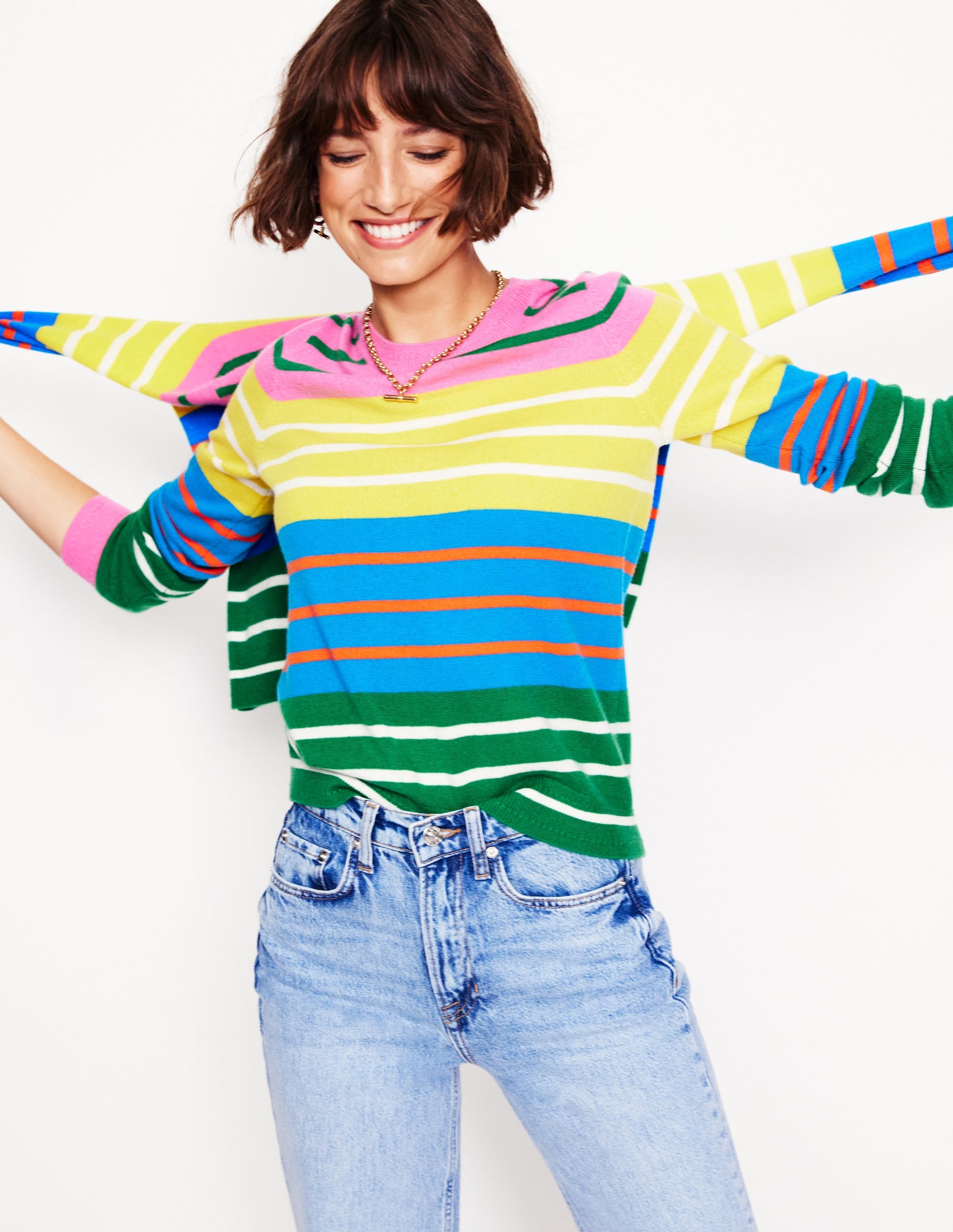 Eva Kaschmirpullover mit Rundhalsausschnitt-Grün, Rosa, Leuchtendes Blau Bunt - Image 1