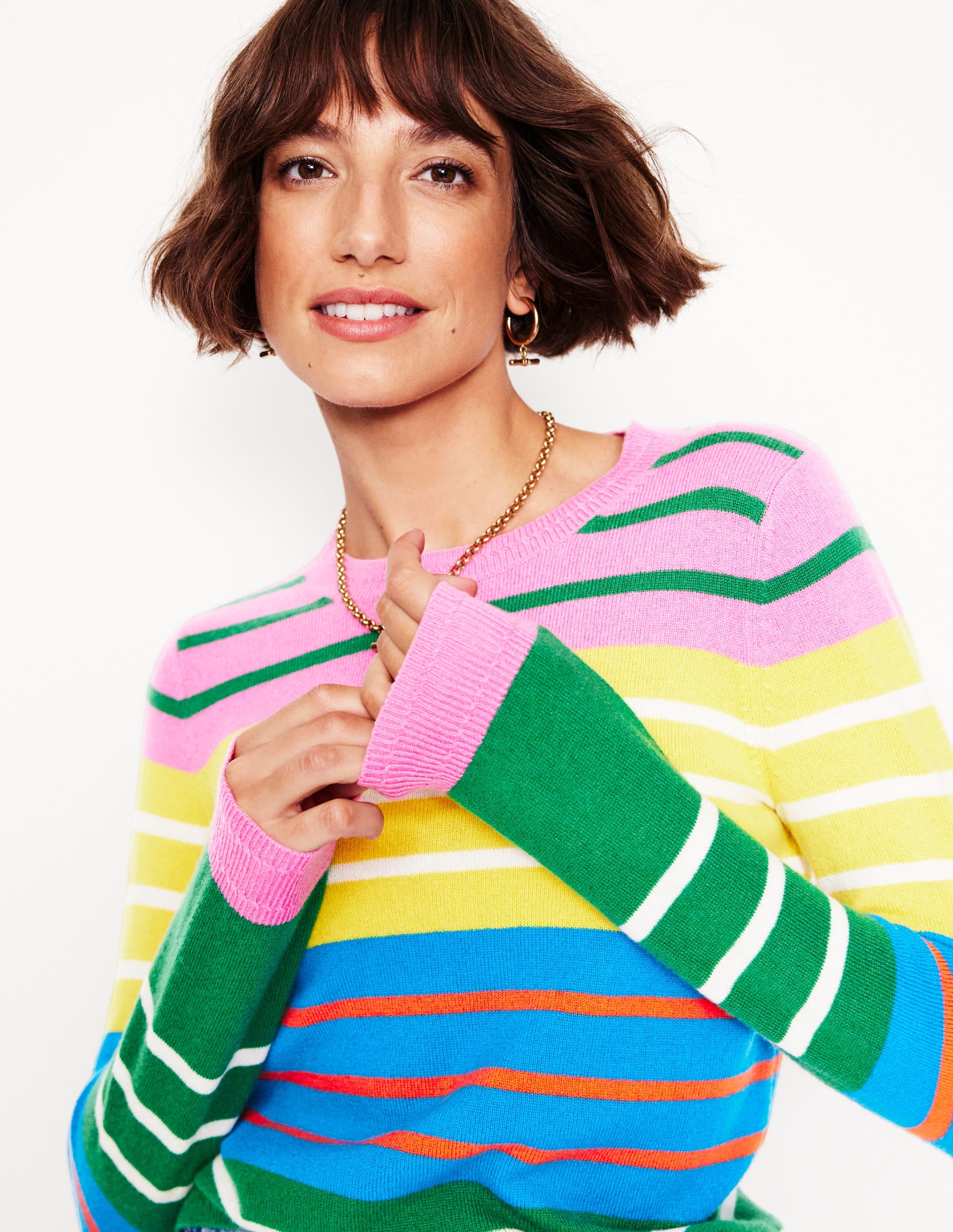 Eva Kaschmirpullover mit Rundhalsausschnitt-Grün, Rosa, Leuchtendes Blau Bunt - Image 2