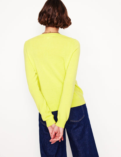 Pull Eva col rond en cachemire-Jaune soda