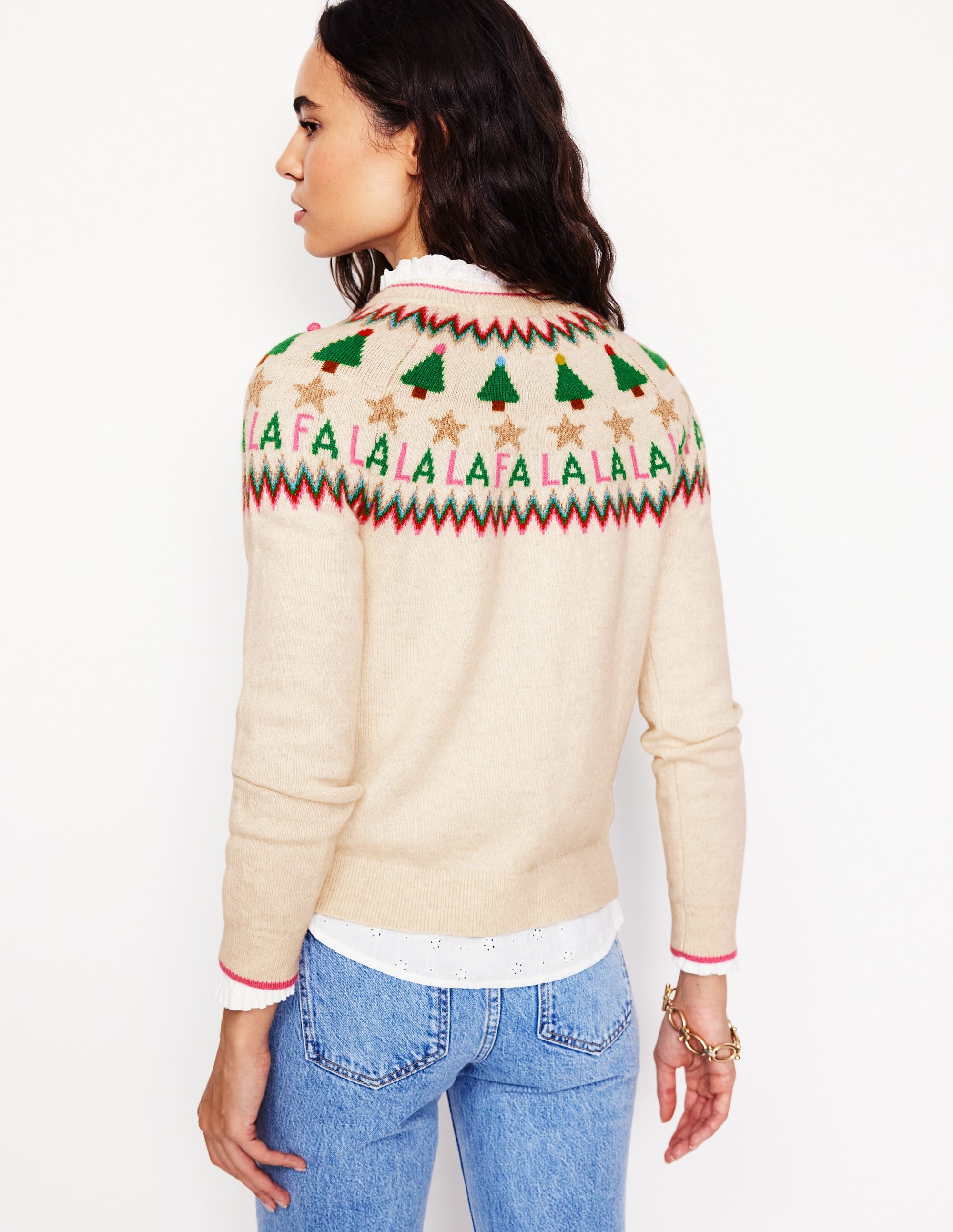 Edie Fair Isle Cardigan-Ecru Marl, Fa La La - Image 3