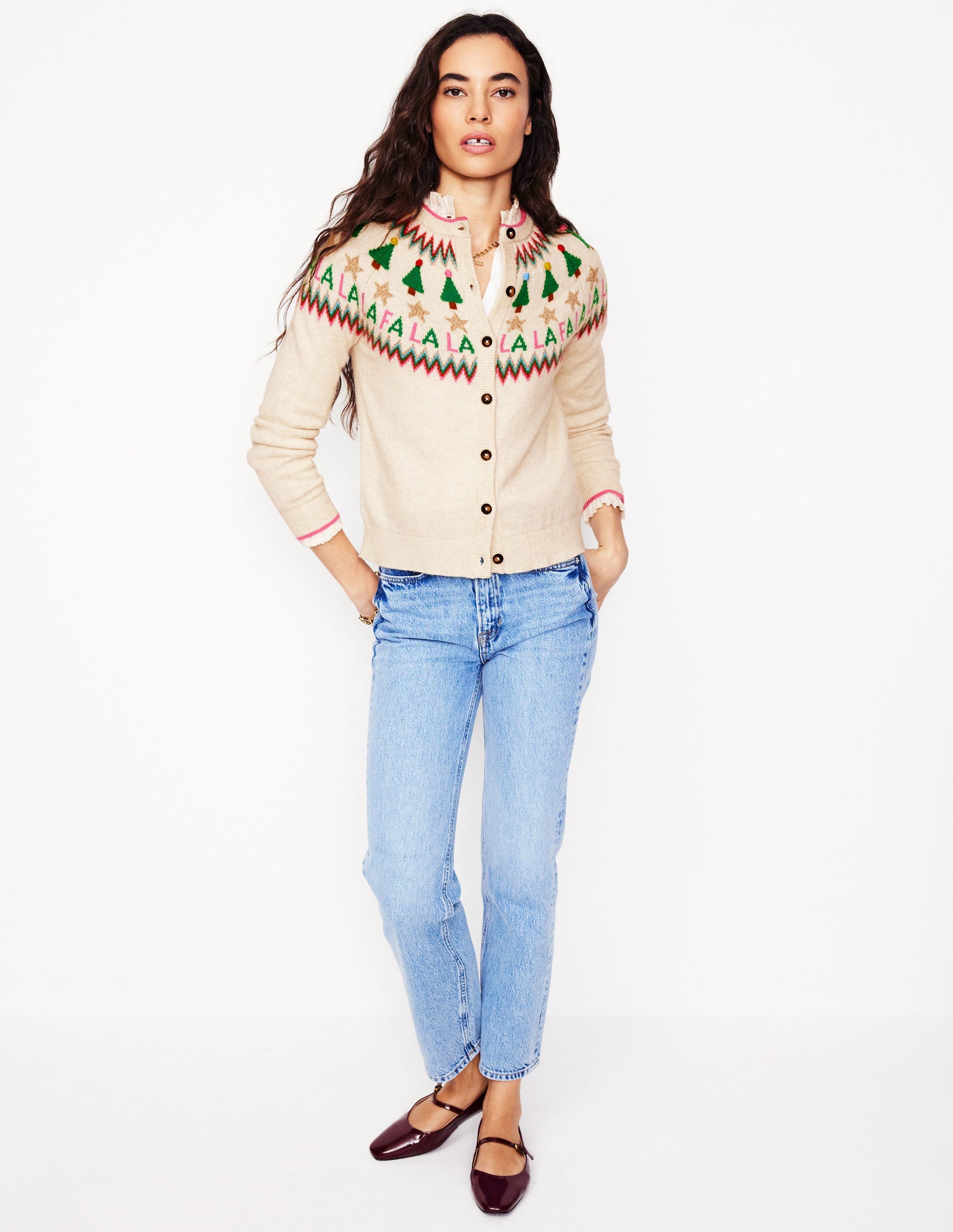 Edie Fair Isle Cardigan-Ecru Marl, Fa La La-4