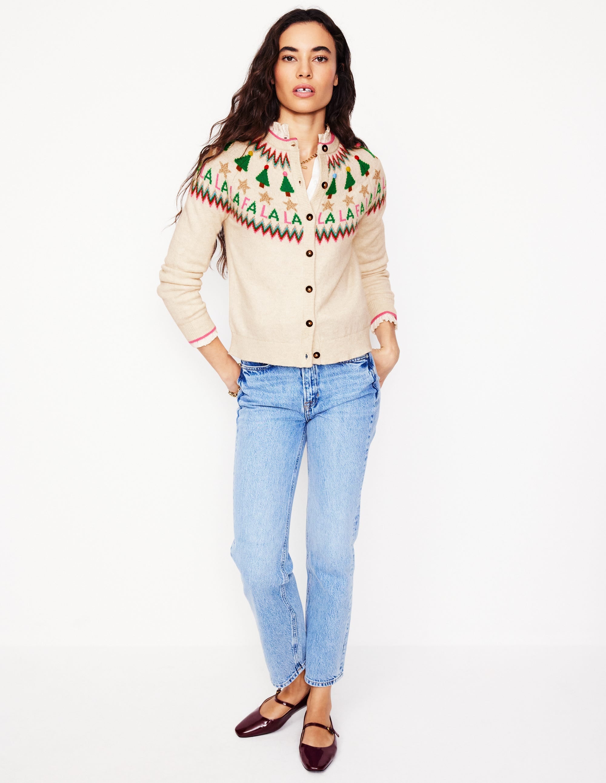 Edie Fair Isle Cardigan-Ecru Marl, Fa La La - Image 4