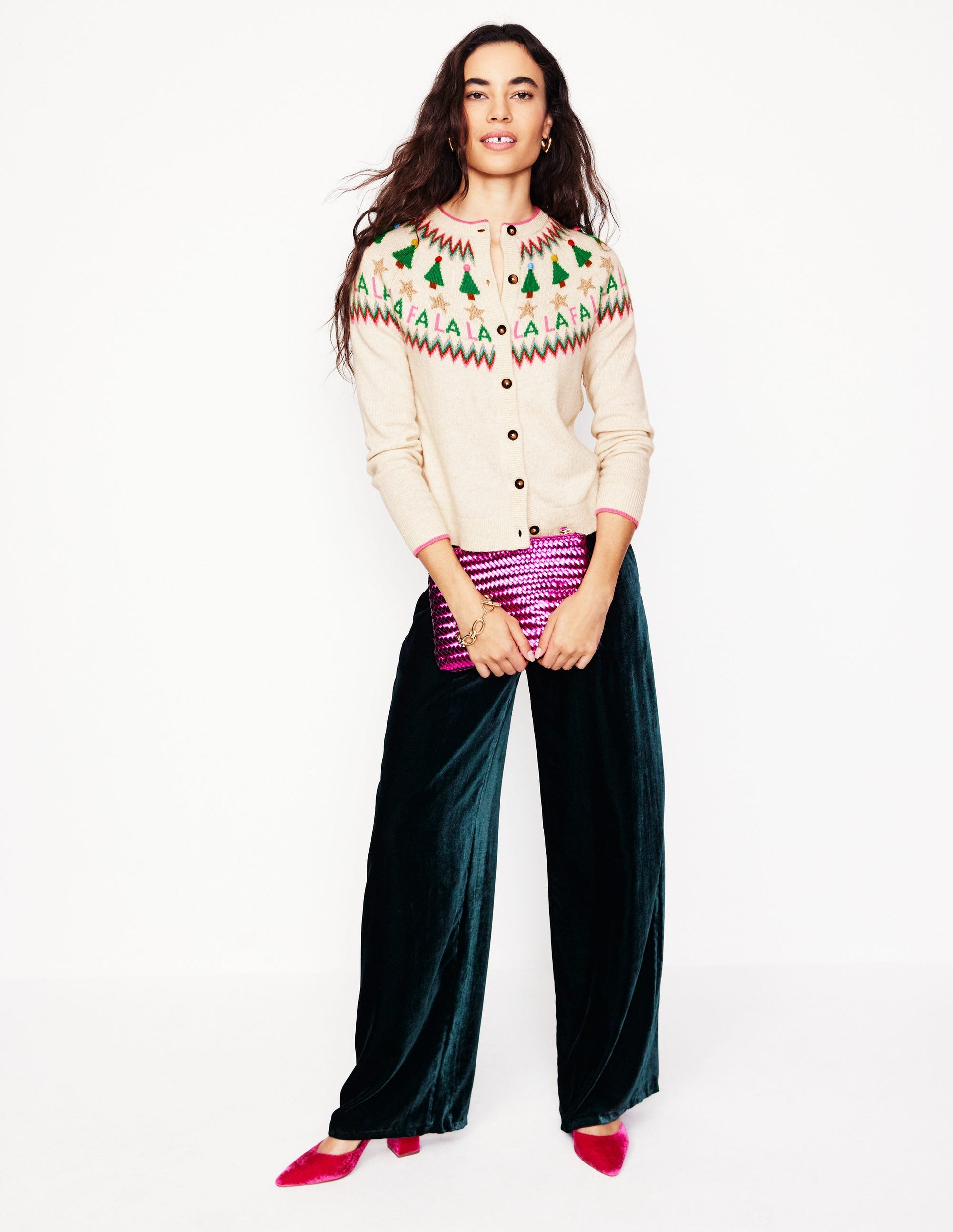 Edie Fair Isle Cardigan-Ecru Marl, Fa La La-5