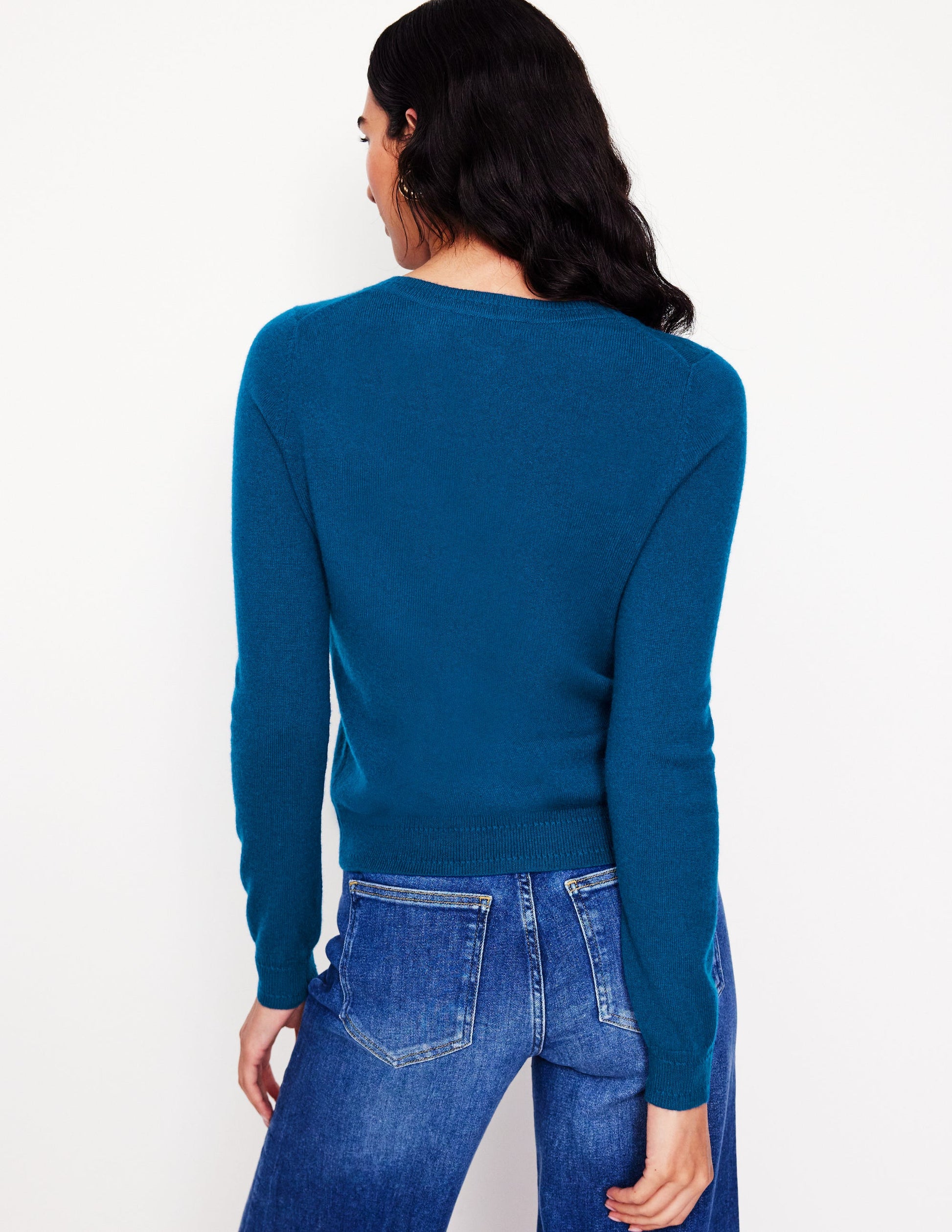 Eva Kaschmir-Strickjacke mit Rundhalsausschnitt-Hafenblau-3