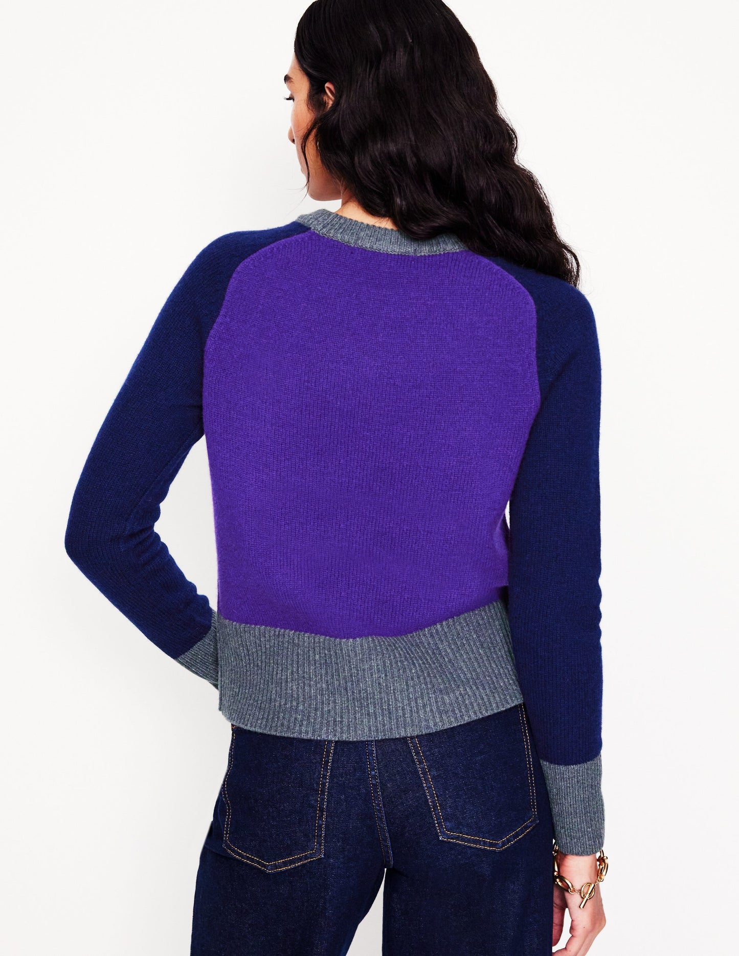 Pull Olivia en laine mérinos-Violet améthyste, colourblock