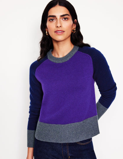 Pull Olivia en laine mérinos-Violet améthyste, colourblock