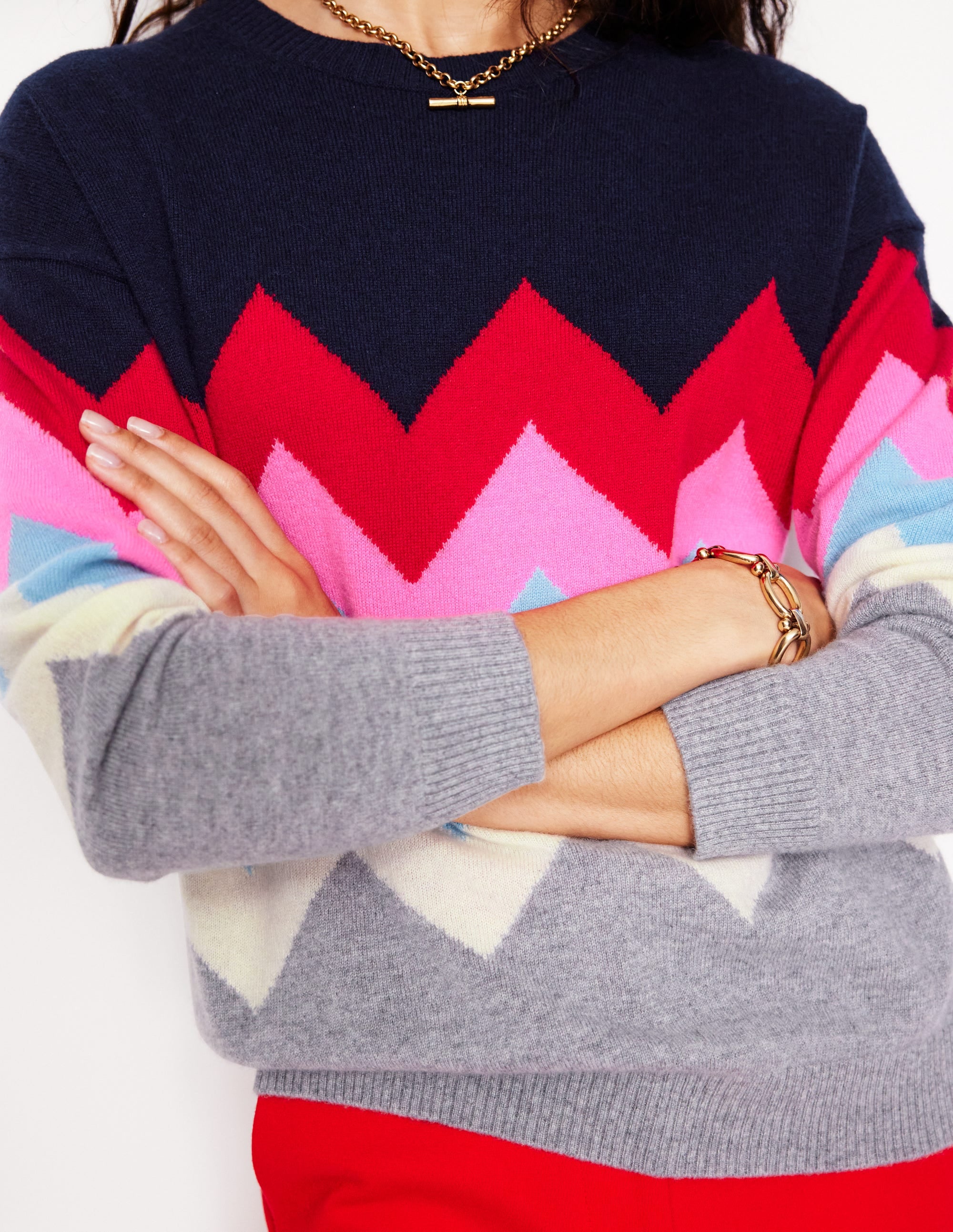 Pull Lydia en cachemire-Bleu marine, zigzag - Image 2