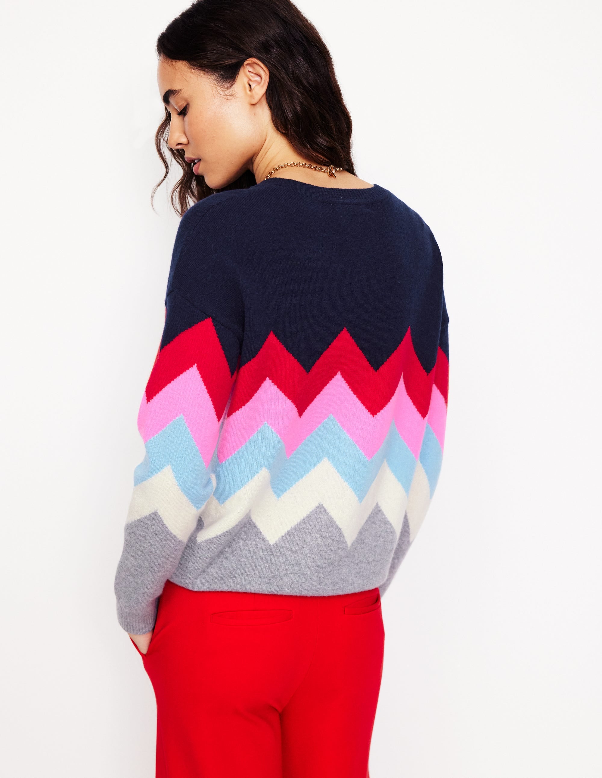 Pull Lydia en cachemire-Bleu marine, zigzag - Image 3