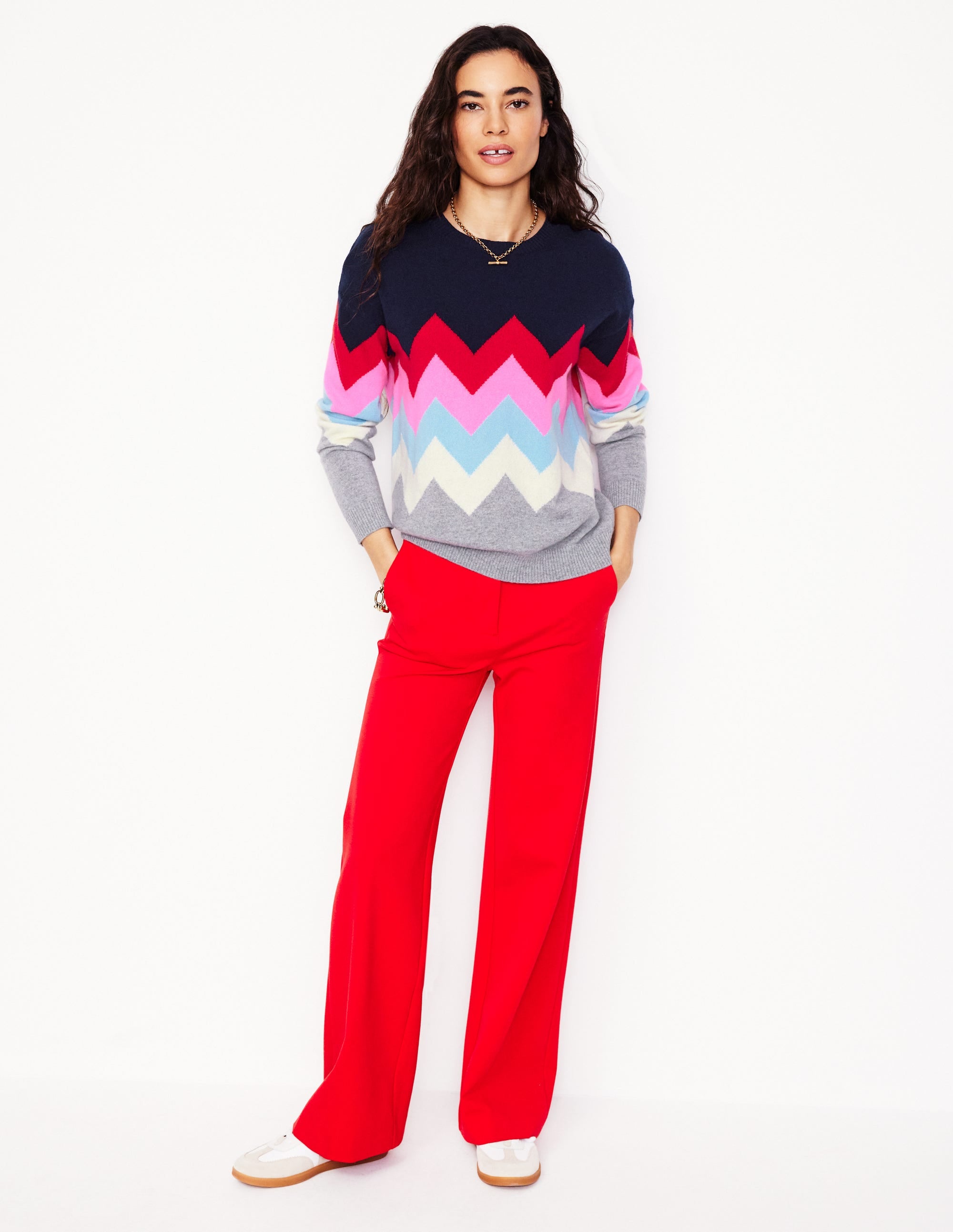 Pull Lydia en cachemire-Bleu marine, zigzag - Image 4