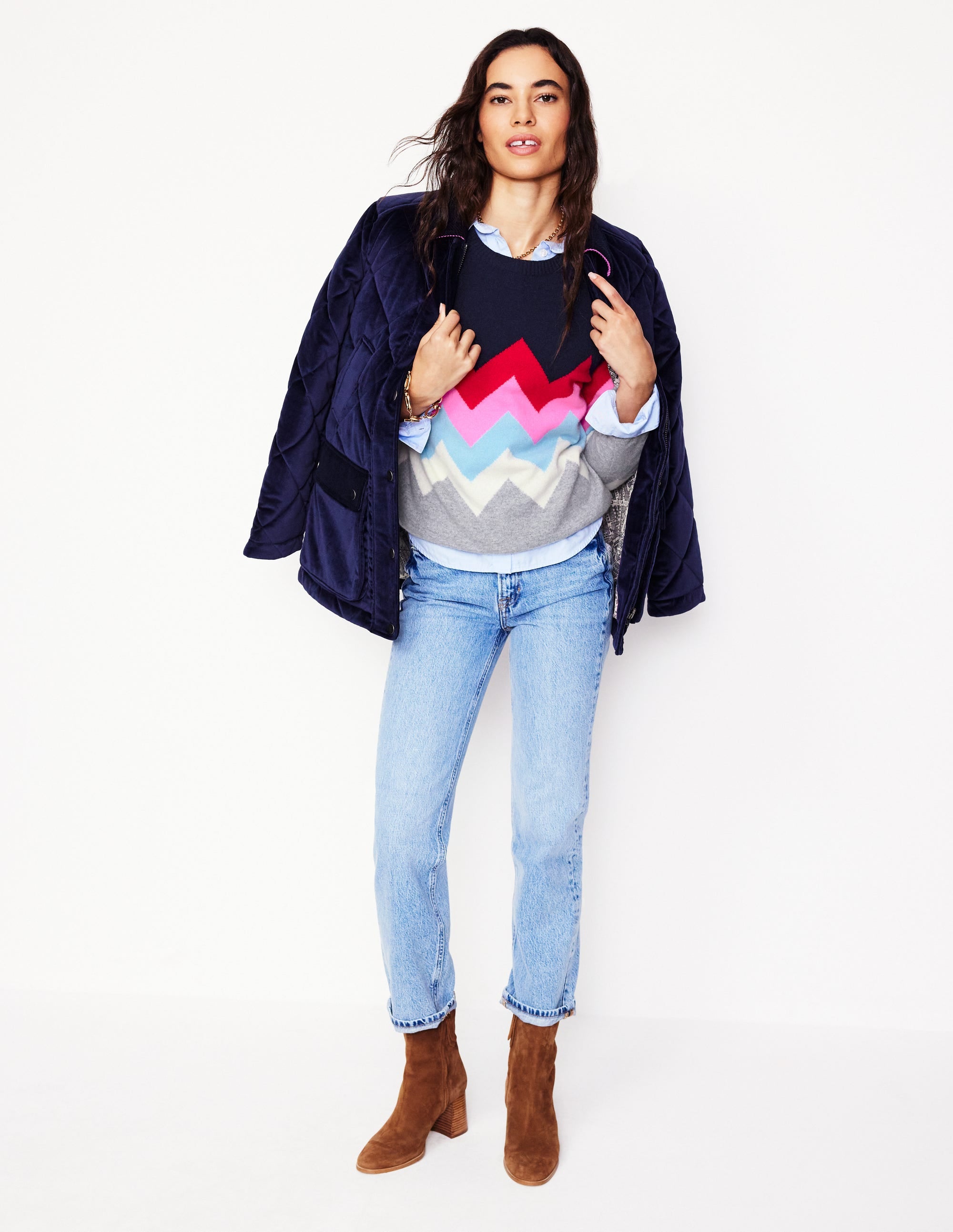 Pull Lydia en cachemire-Bleu marine, zigzag - Image 5