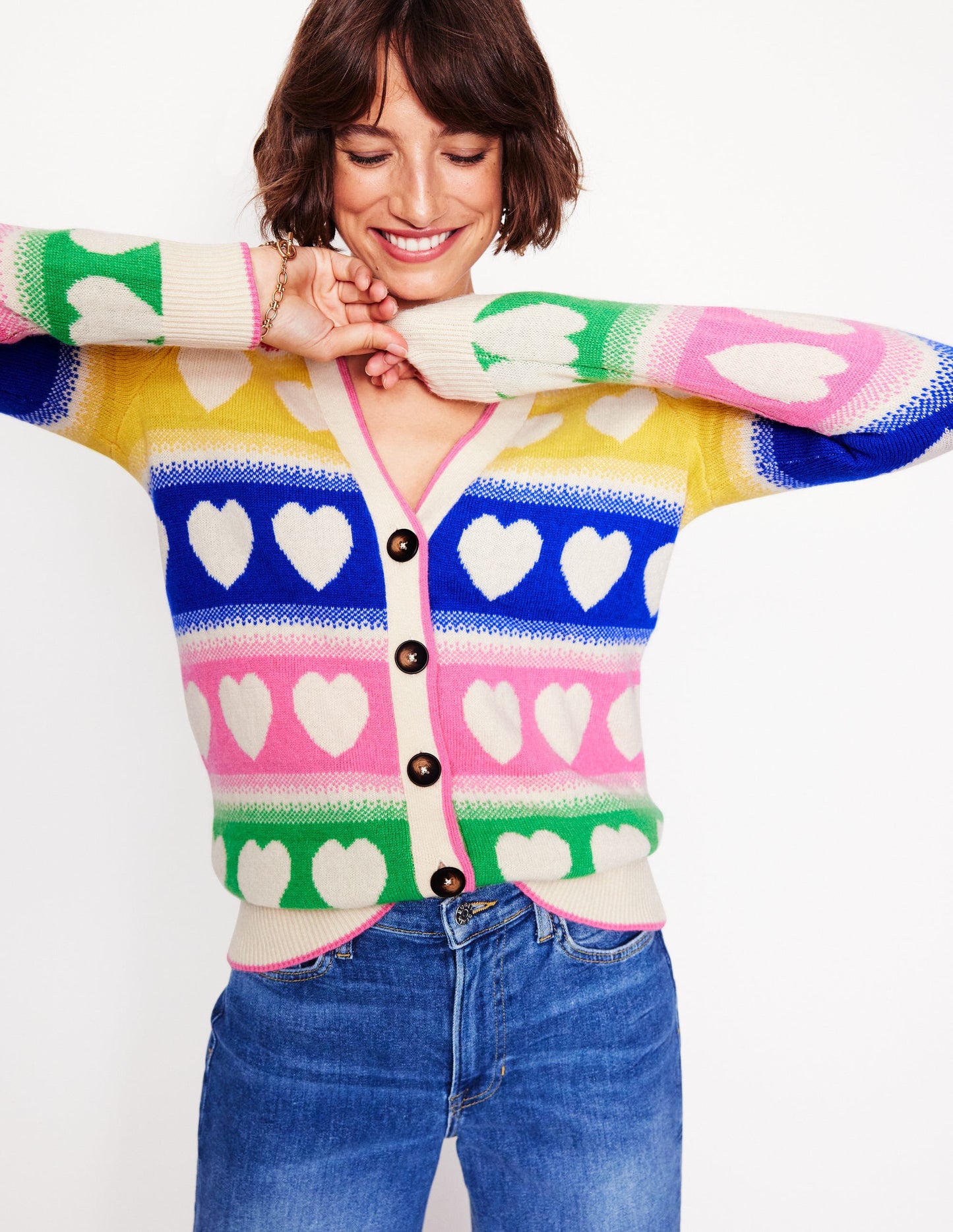 Quinn Boyfriend Cardigan-Multi, Hearts