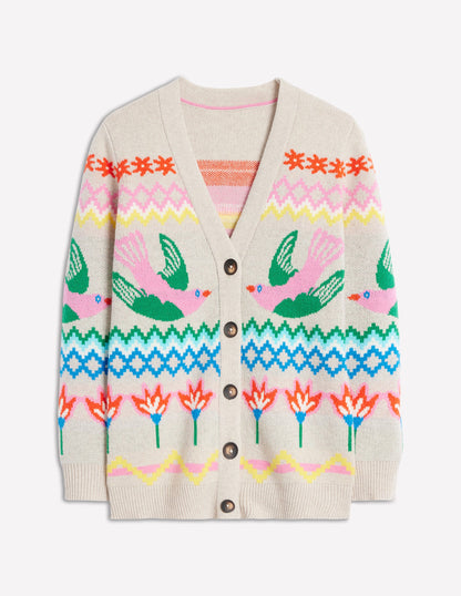 Quinn Boyfriend Cardigan-Oatmeal Melange, Birds