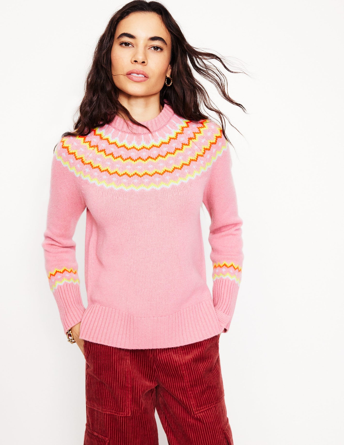 Fair-Isle-Pullover aus Kaschmir-Formica-Rosa