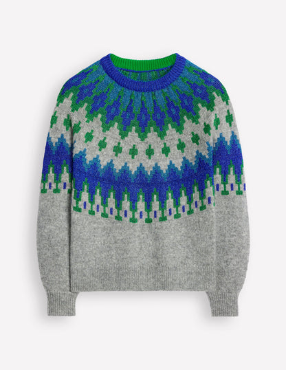 Kat Glitzernder Fair-Isle-Pullover-Grau Melange