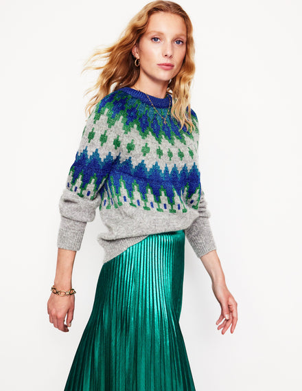 Kat Glitzernder Fair-Isle-Pullover-Grau Melange