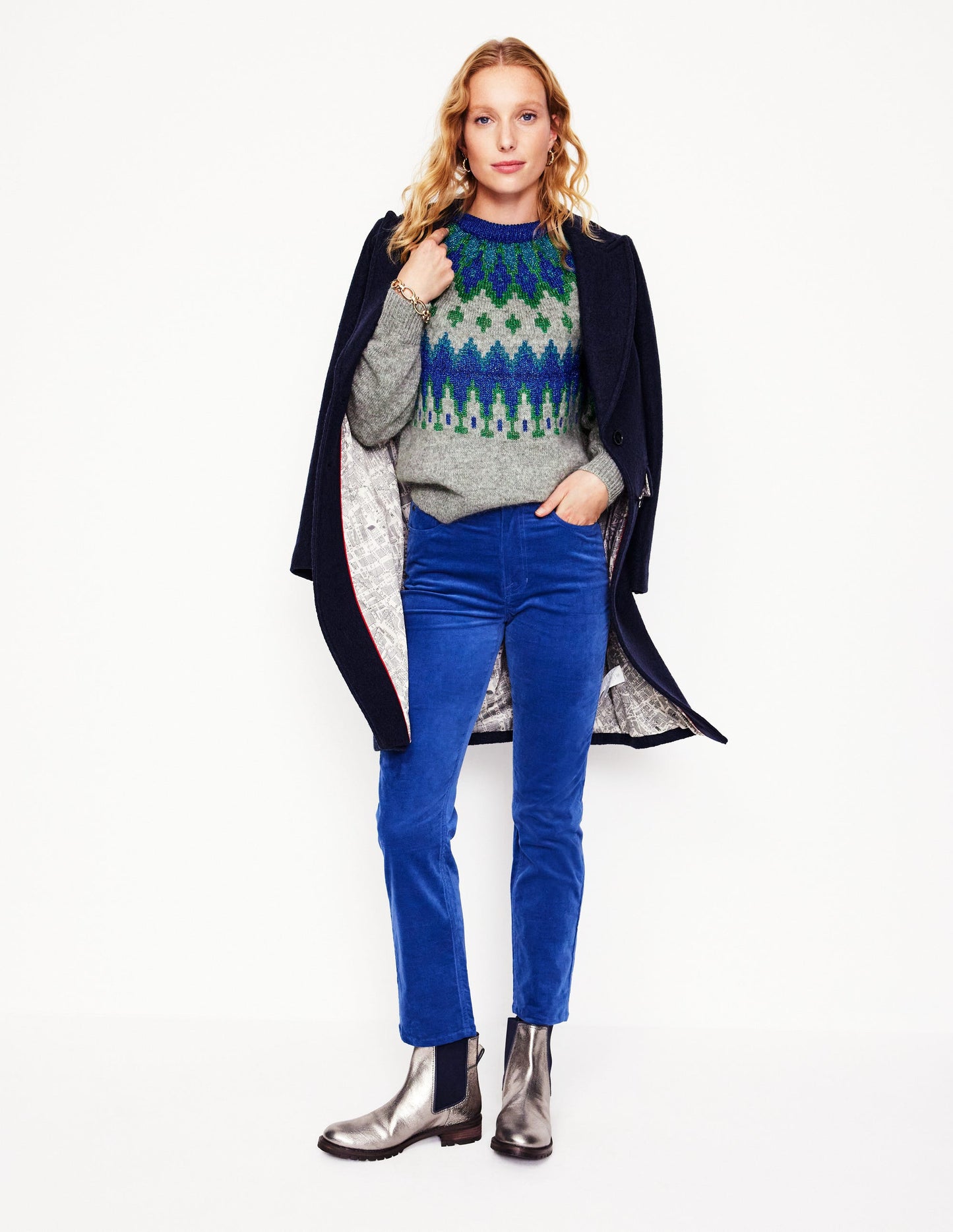 Kat Glitzernder Fair-Isle-Pullover-Grau Melange