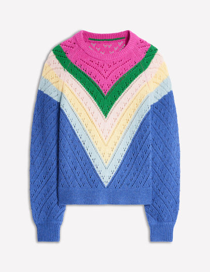 Alice Flauschiger Raglanpullover-Blau und Rosa Chevron