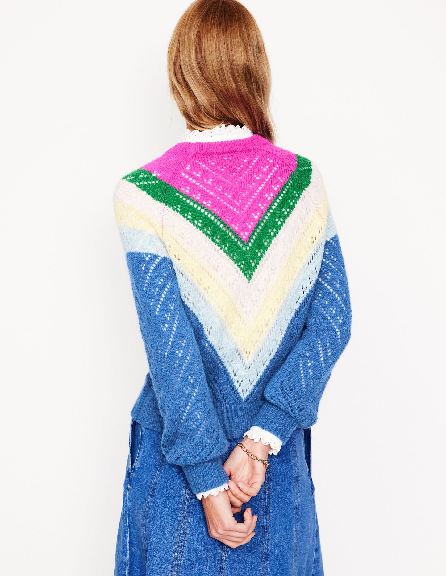 Alice Flauschiger Raglanpullover-Blau und Rosa Chevron