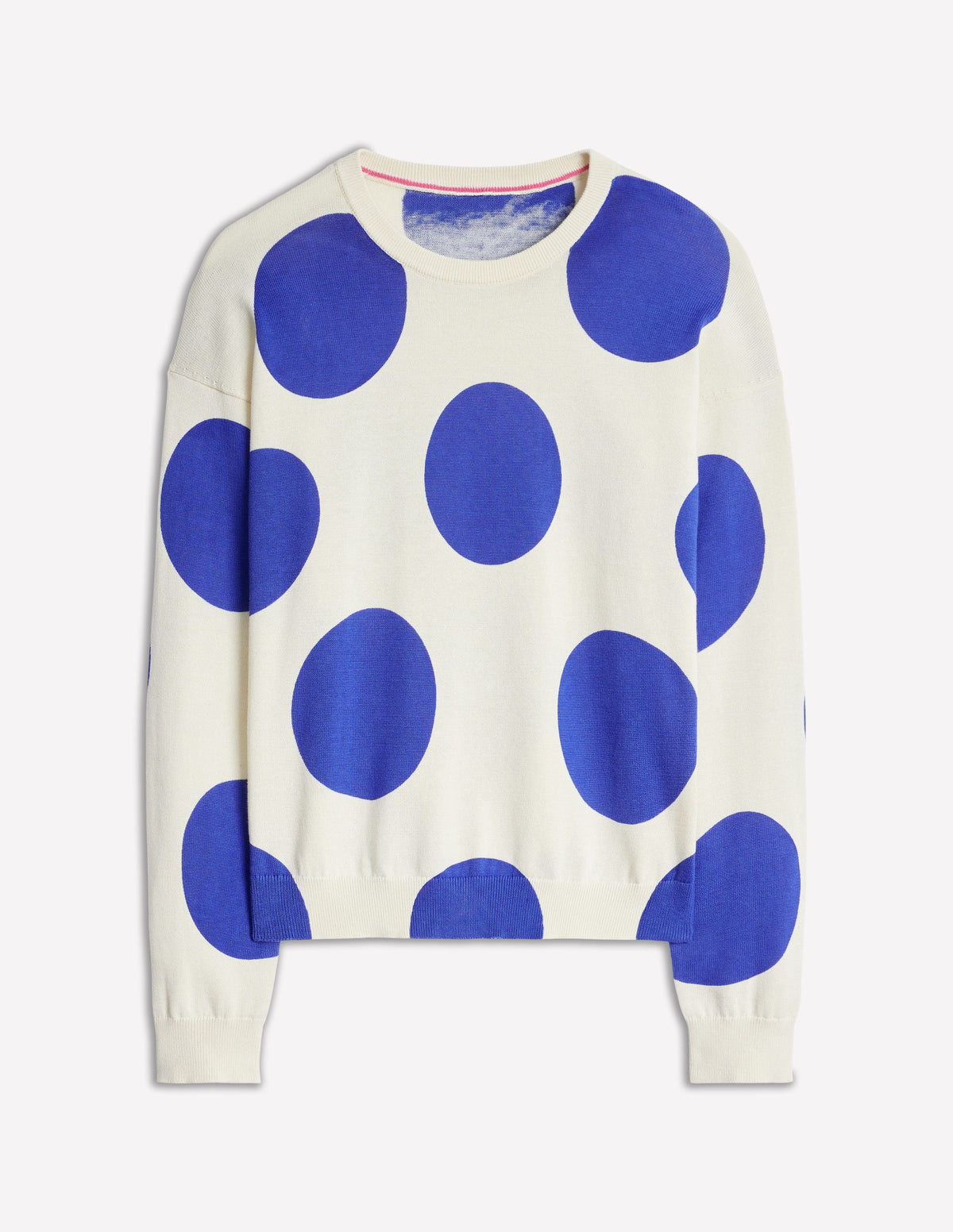 Lara Lockerer Baumwollpullover-Naturweiß/Leuchtendes Blau Punkte - Image 5