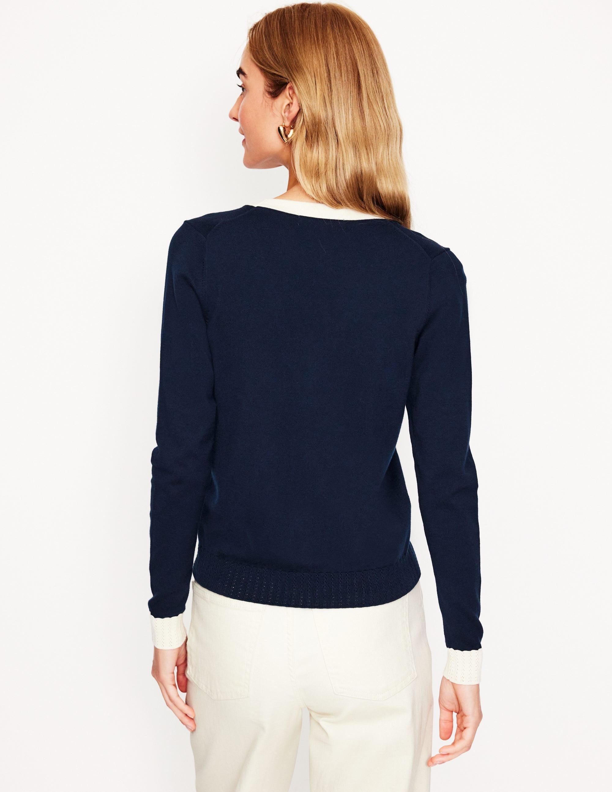 Emilia Cotton V-Neck Cardigan-Navy - Image 3