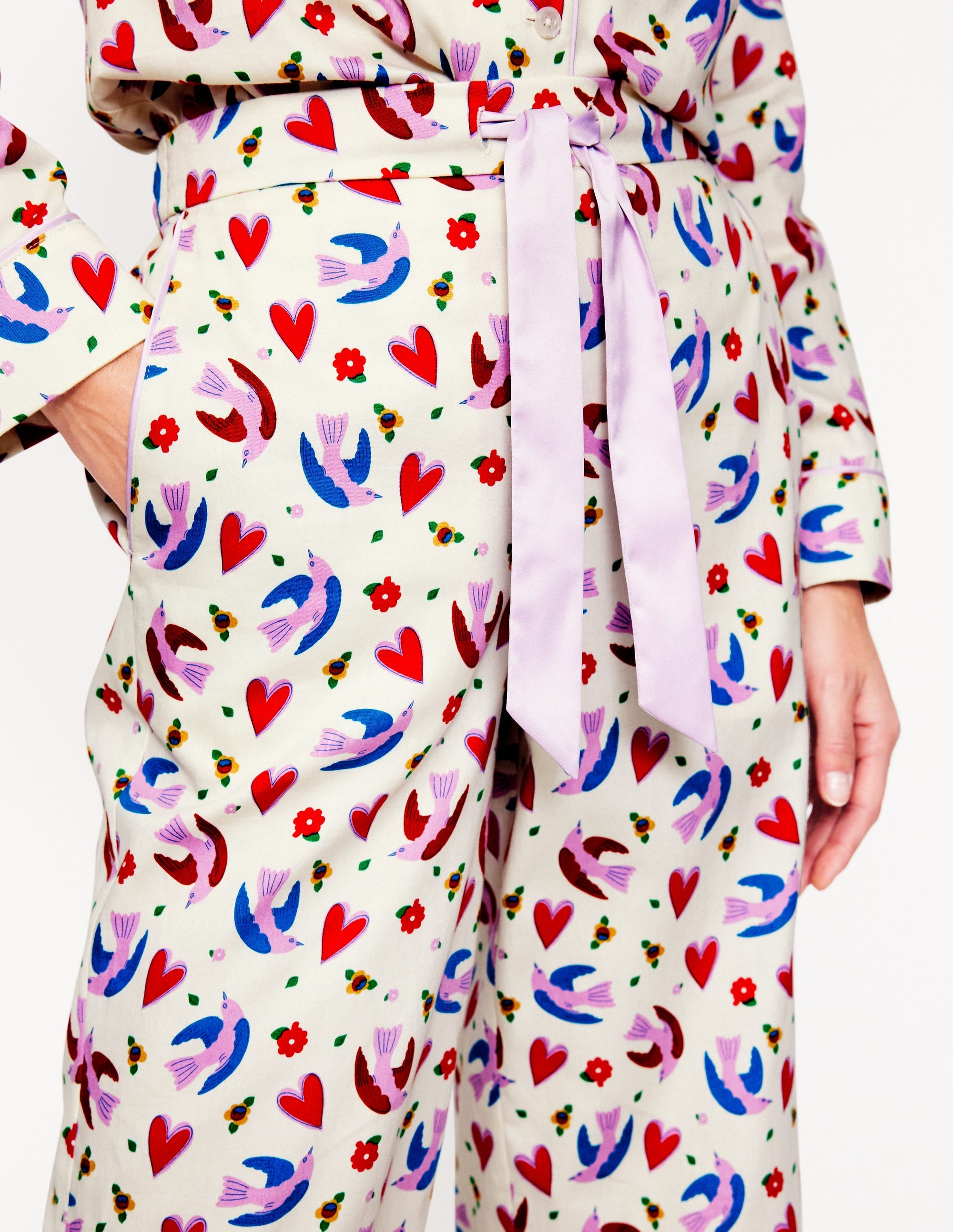 Pantalon de pyjama en satinette de coton-Ivoire, Coeur Battant - Image 2