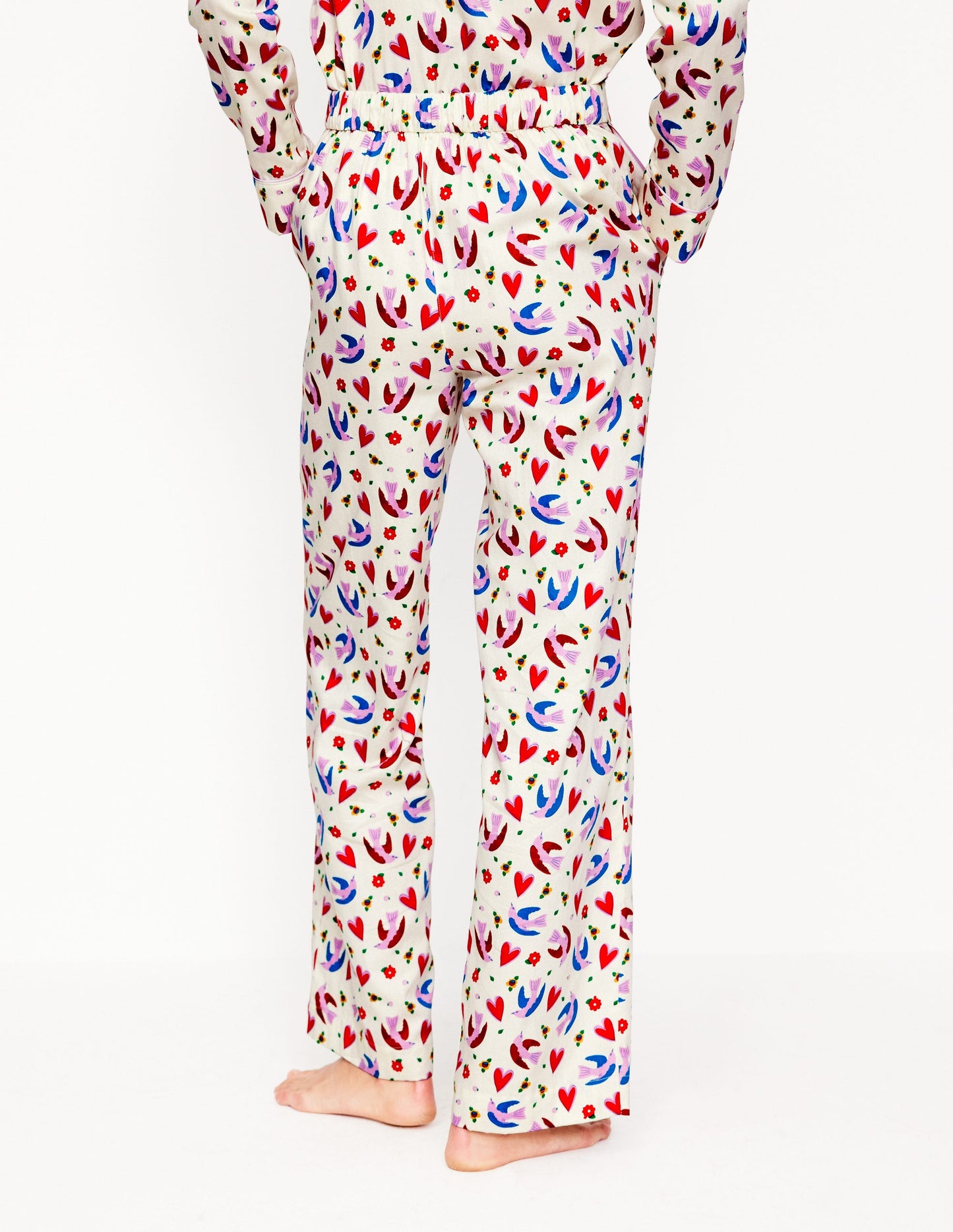 Cotton Sateen Pyjama Trousers-Ivory, Heart Flutter