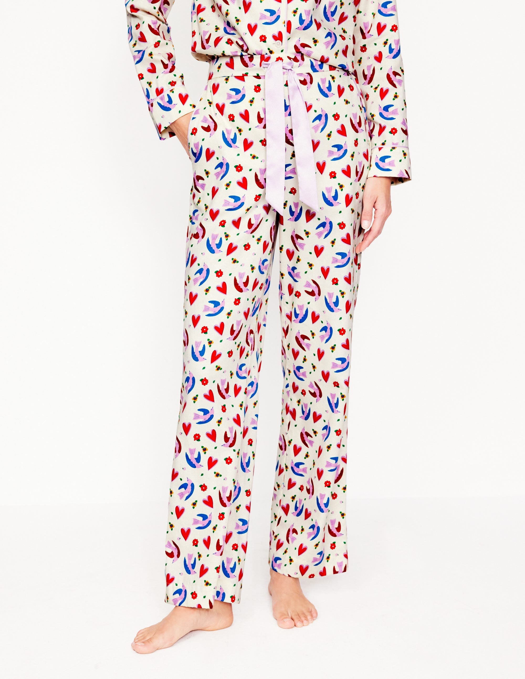 Pantalon de pyjama en satinette de coton-Ivoire, Coeur Battant - Image 4