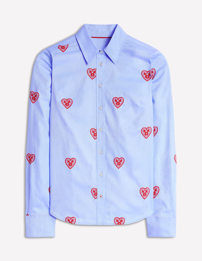 Chemise Sienna brodée-Bleu oxford, cœurs