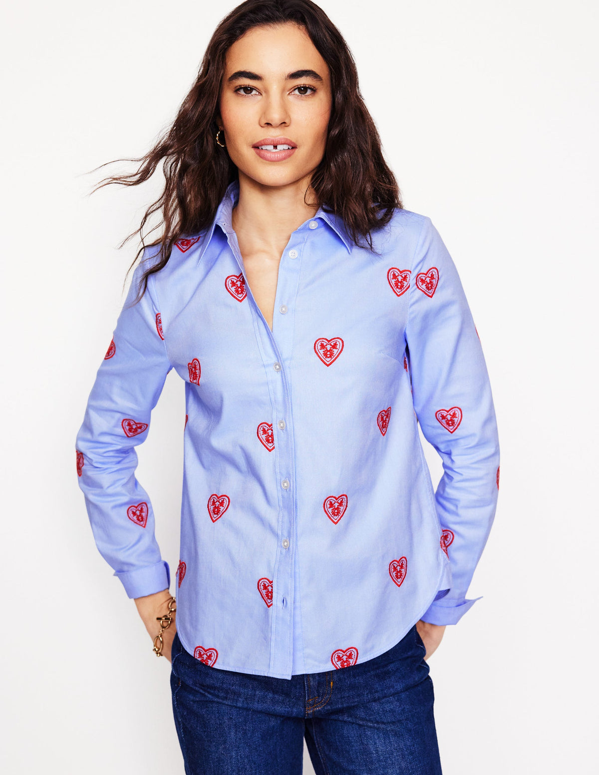 Sienna Baumwollhemd-Oxford-Blau, Herzen - Image 1