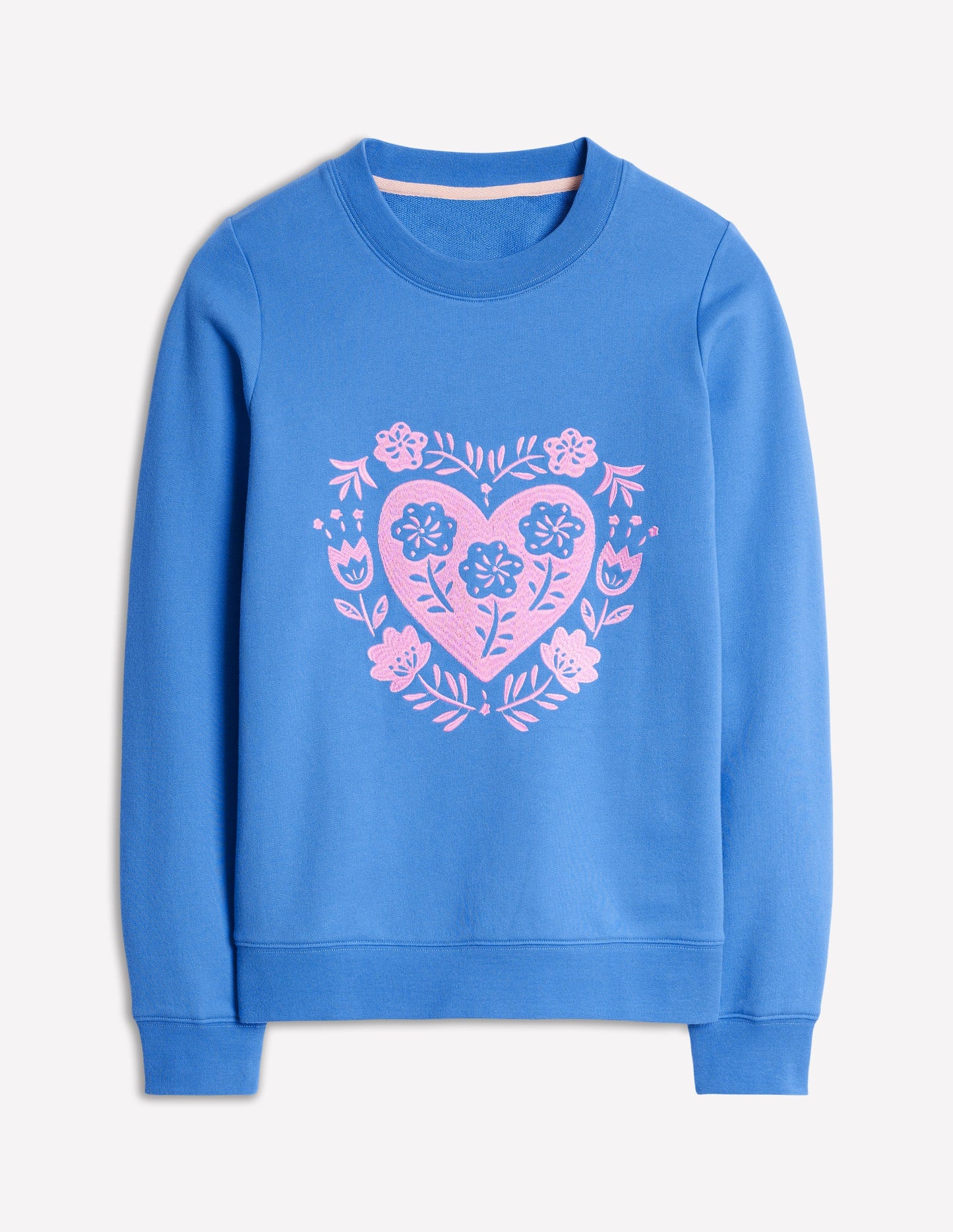 Hannah Sweatshirt mit Stickerei-Pfauenfeder-Blau, Herzen