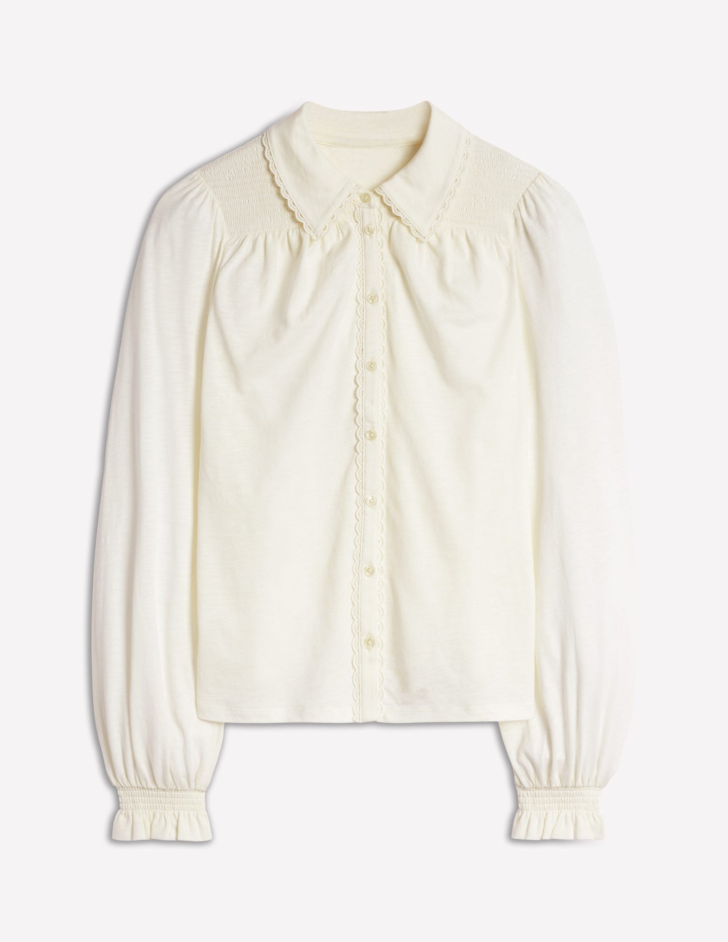 Smocked Jersey Shirt-Ivory