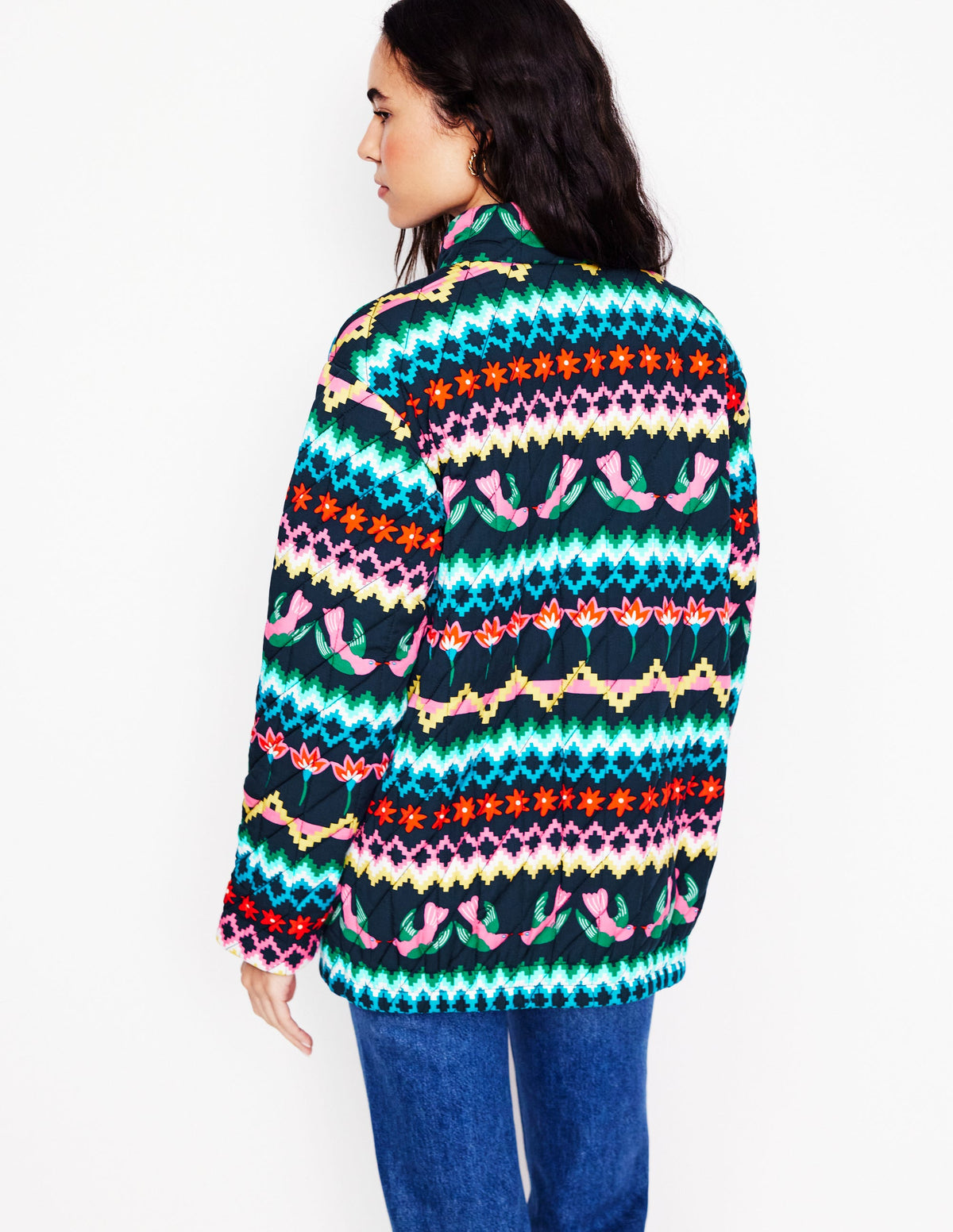 Oversized Quilted Jacket-French Navy, Decorative Garden - Image 3