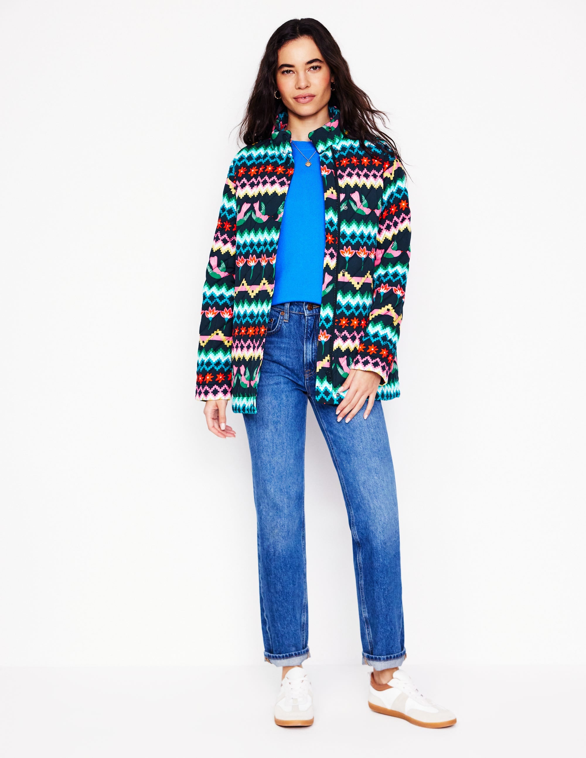 Oversized Quilted Jacket-French Navy, Decorative Garden - Image 4