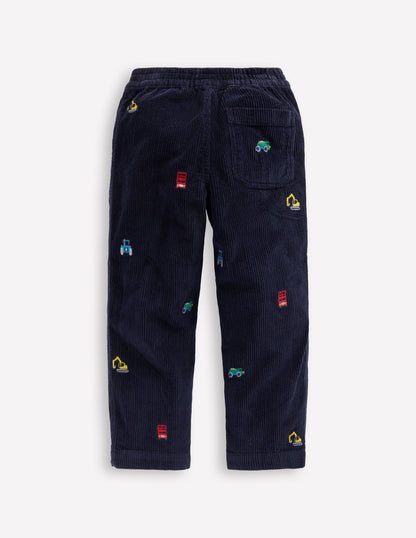 Pantalon à enfiler en velours côtelé-Broderies construction-2