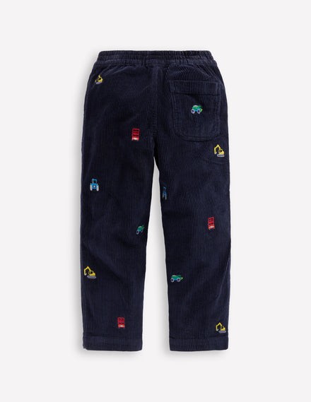 Cordhose zum Hineinschlüpfen-Baufahrzeuge Stickerei