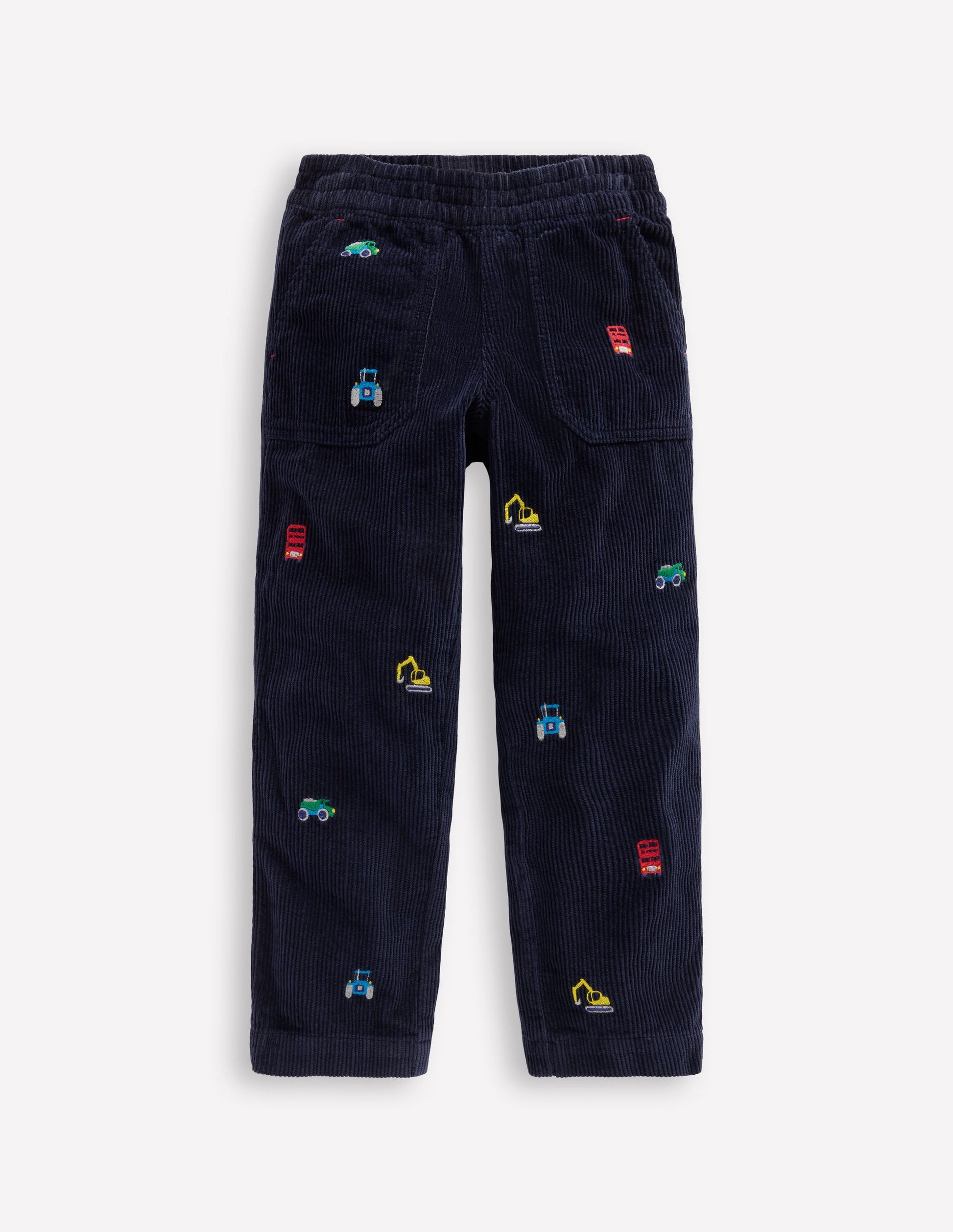 Pantalon à enfiler en velours côtelé-Broderies construction-1