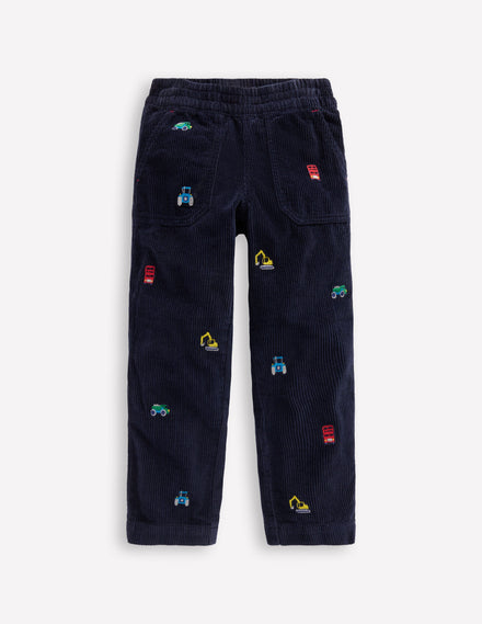 Cordhose zum Hineinschlüpfen-Baufahrzeuge Stickerei