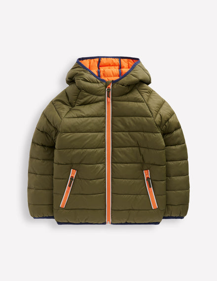 Bequem verstaubare, wattierte Jacke-Waldgrün