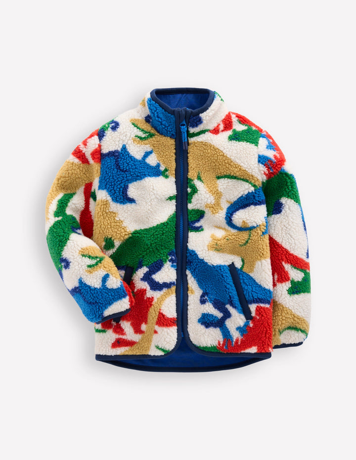 Kuschelige Teddyfell-Jacke-Bunt Dinos