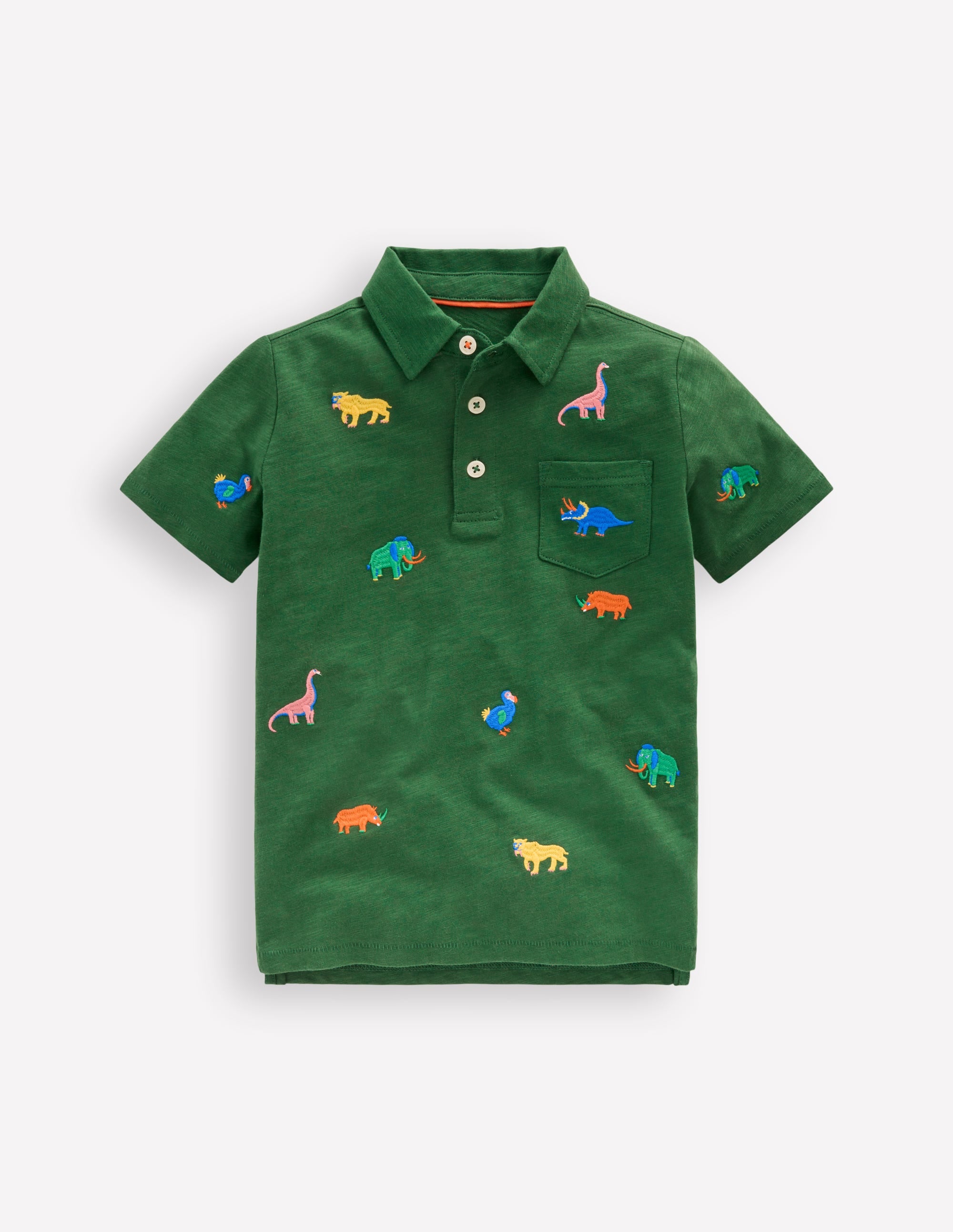 Polo flammé et brodé-Broderie animaux préhistoriques - Image 1