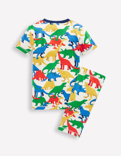 Kuscheliger, kurzer Schlafanzug-Bunt Dinos-2