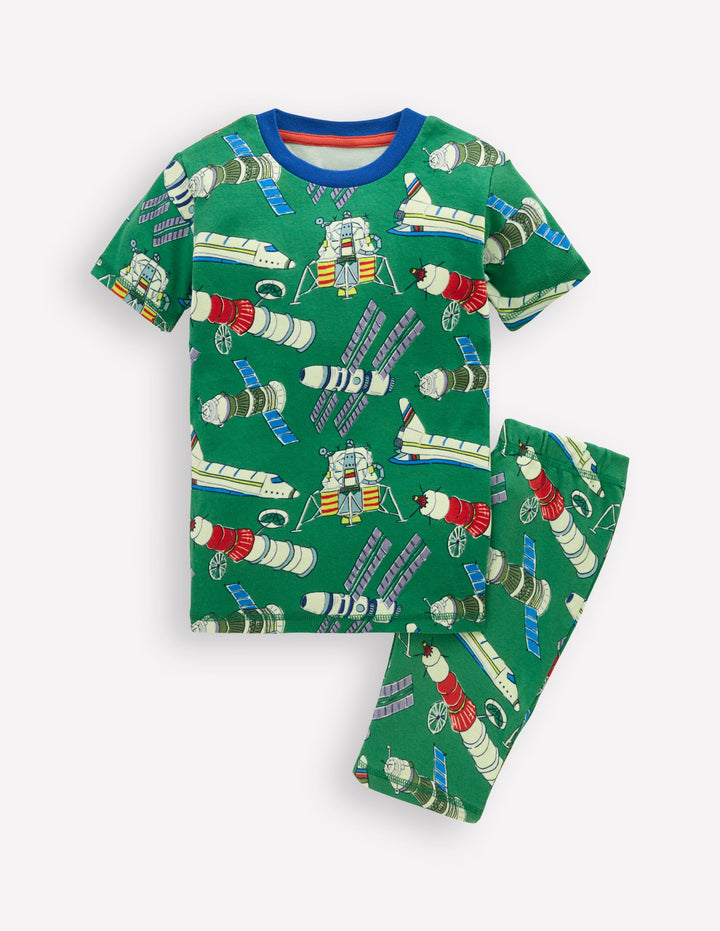 Eng anliegender, leuchtender, kurzer Schlafanzug-Grün Satelliten