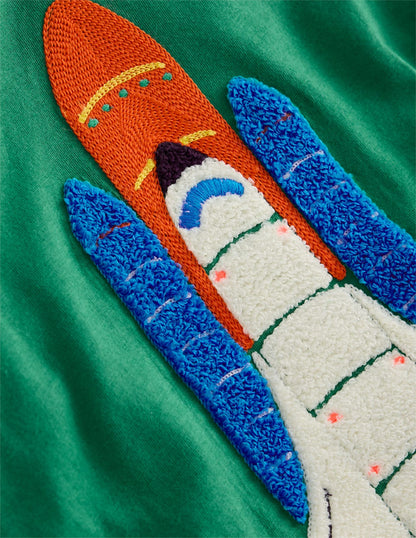 Bouclé-T-Shirt-Schattiges Grün Rakete-4