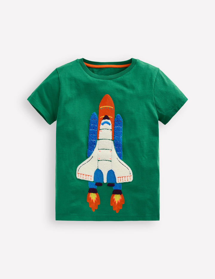 Bouclé-T-Shirt-Schattiges Grün Rakete