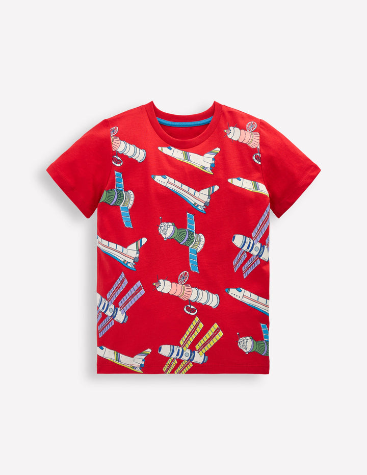 Im Dunkeln leuchtendes T-Shirt-Mohnblumenrot Satellit