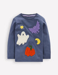 T-shirt à manches longues en bouclé-Halloween bleu robot